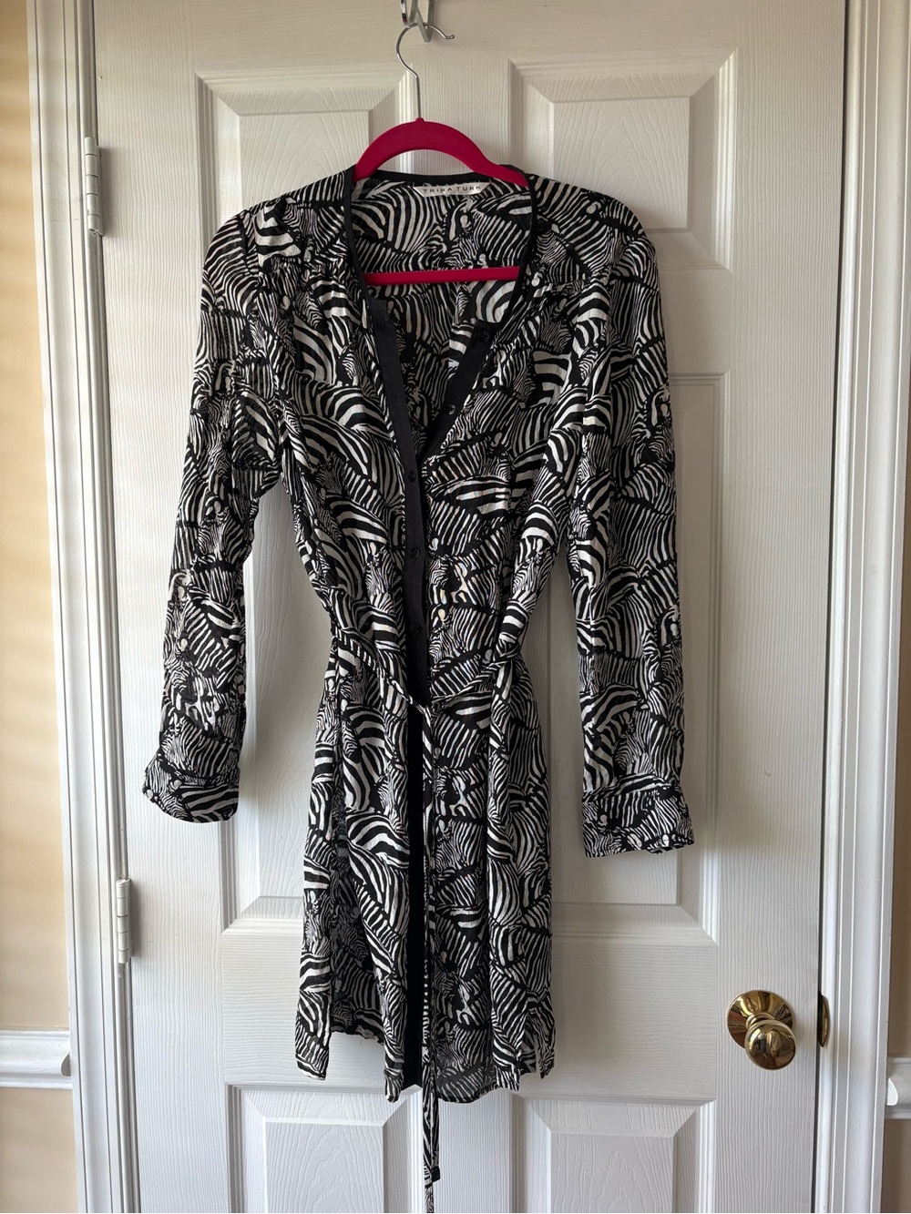 Trina Turk Black & White Zebra-Print Swim Coverup with Tie Waist